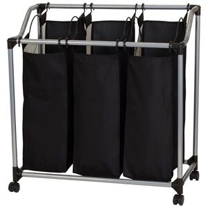 NIB Household Essentials Black 3-Section Laundry Sorter with Rolling Frame